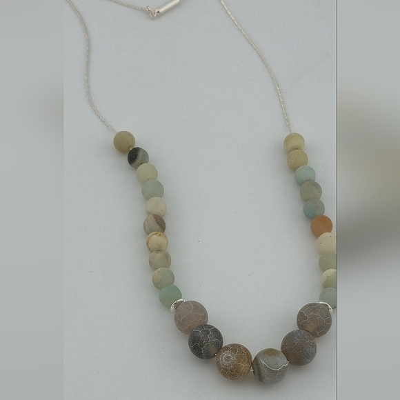 24" Natural Stone Beaded Necklace on 925 Sterling Silver Chain Handmade in Miami - Picture 5 of 9